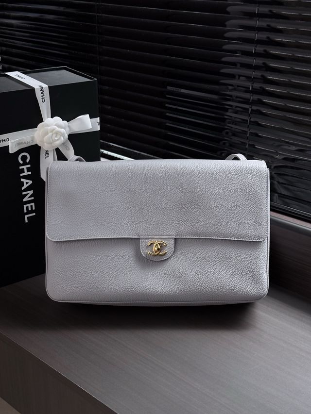 CC grained calfskin maxi flap bag AS6233 light blue