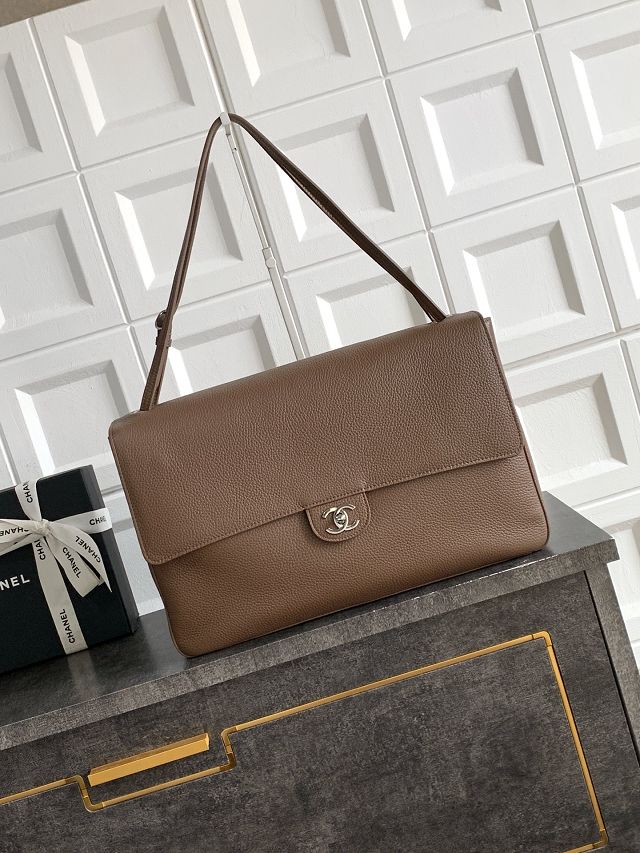 CC grained calfskin maxi flap bag AS6233 light brown