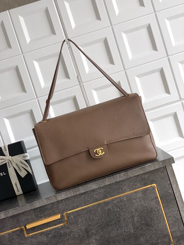 CC grained calfskin maxi flap bag AS6233 light brown