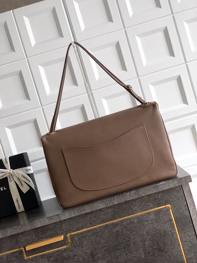 CC grained calfskin maxi flap bag AS6233 light brown