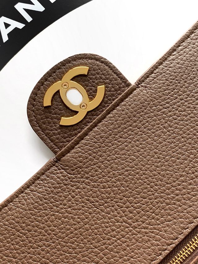 CC grained calfskin maxi flap bag AS6233 light brown