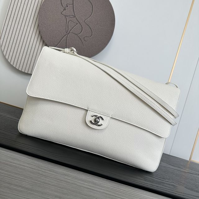 CC grained calfskin maxi flap bag AS6233 white