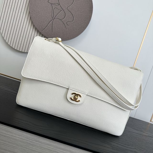 CC grained calfskin maxi flap bag AS6233 white