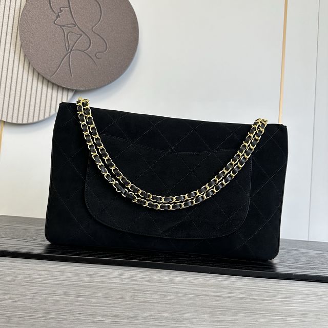 CC suede calfskin maxi flap bag AS6234 black
