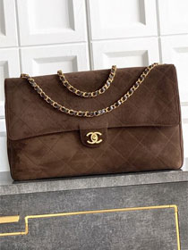 CC suede calfskin maxi flap bag AS6234 dark brown