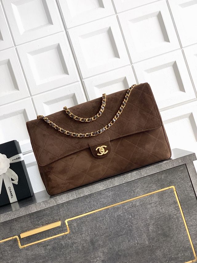 CC suede calfskin maxi flap bag AS6234 dark brown