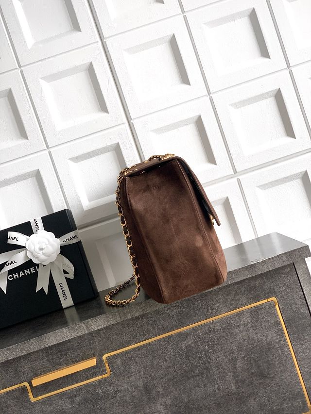 CC suede calfskin maxi flap bag AS6234 dark brown