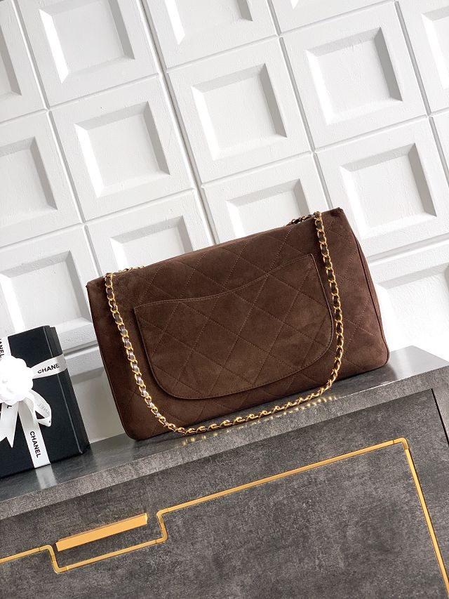 CC suede calfskin maxi flap bag AS6234 dark brown
