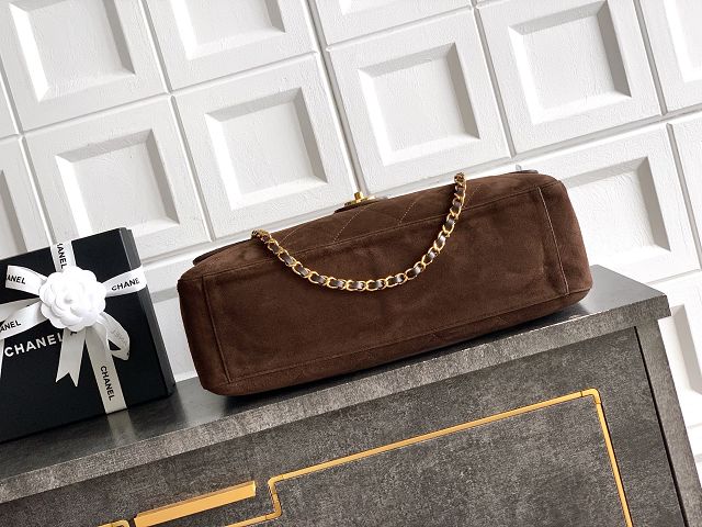 CC suede calfskin maxi flap bag AS6234 dark brown