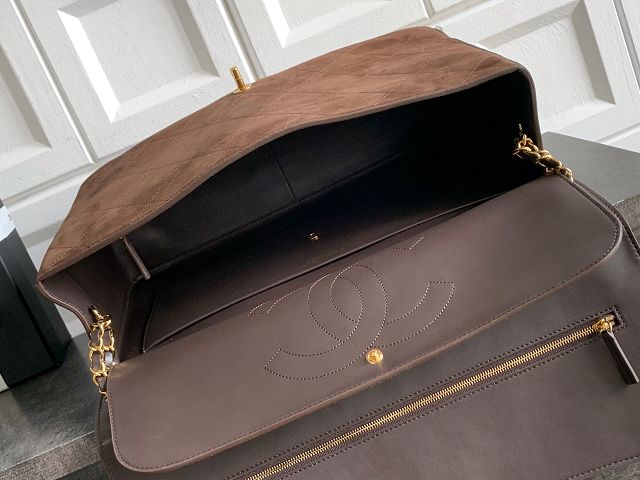 CC suede calfskin maxi flap bag AS6234 dark brown