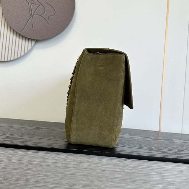 CC suede calfskin maxi flap bag AS6234 dark green
