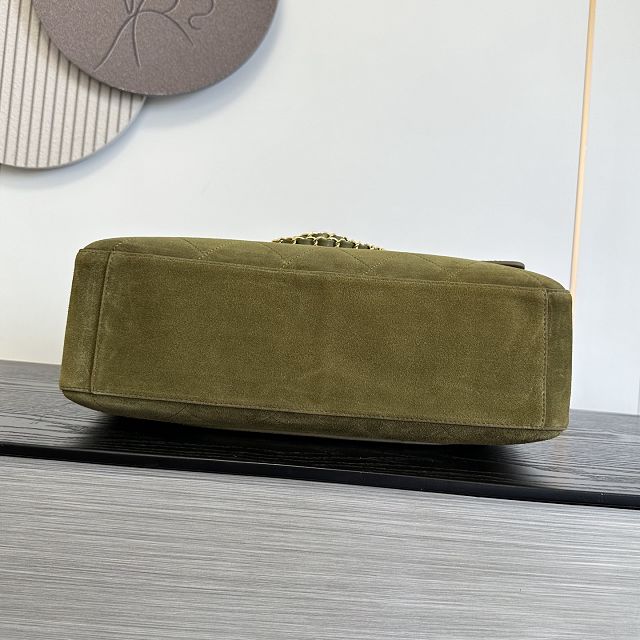 CC suede calfskin maxi flap bag AS6234 dark green