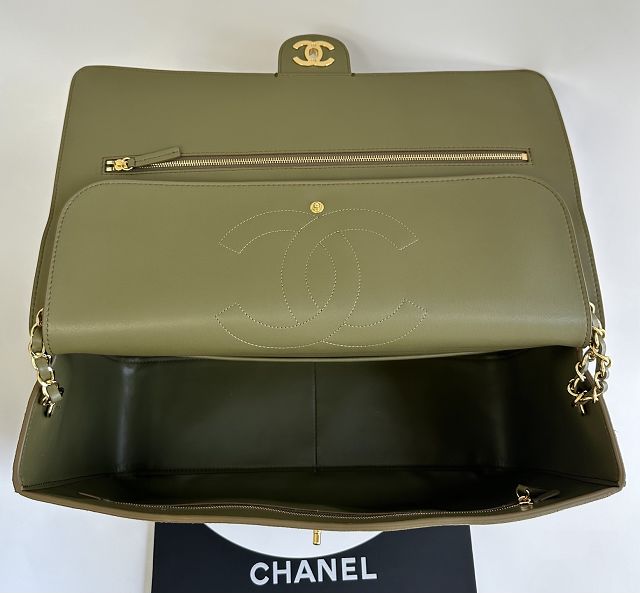 CC suede calfskin maxi flap bag AS6234 dark green
