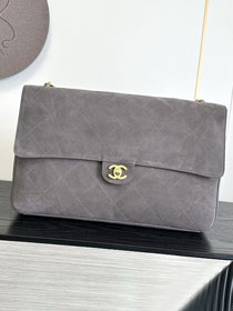 CC suede calfskin maxi flap bag AS6234 grey