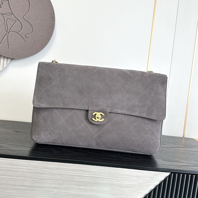 CC suede calfskin maxi flap bag AS6234 grey