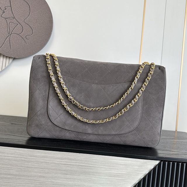 CC suede calfskin maxi flap bag AS6234 grey