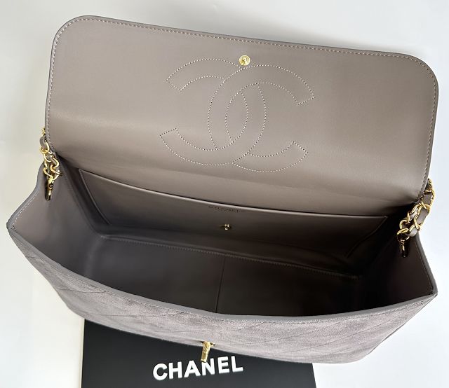 CC suede calfskin maxi flap bag AS6234 grey