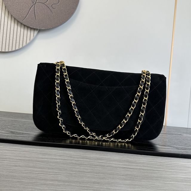 CC suede calfskin maxi flap bag AS6281 black 