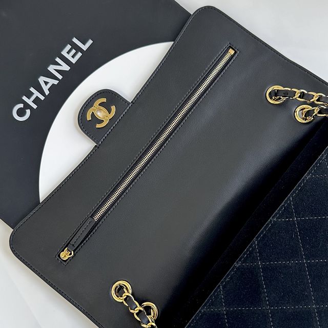 CC suede calfskin maxi flap bag AS6281 black 
