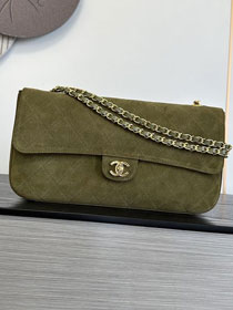 CC suede calfskin maxi flap bag AS6281 dark green