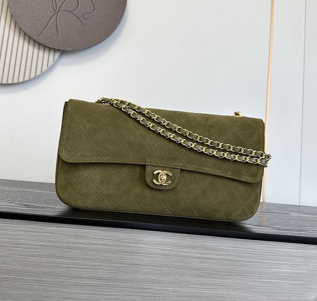 CC suede calfskin maxi flap bag AS6281 dark green