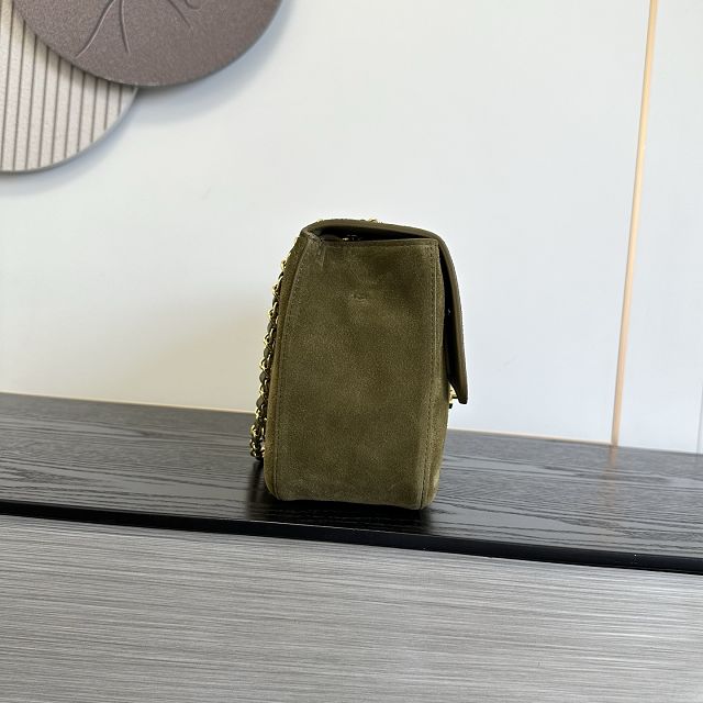 CC suede calfskin maxi flap bag AS6281 dark green
