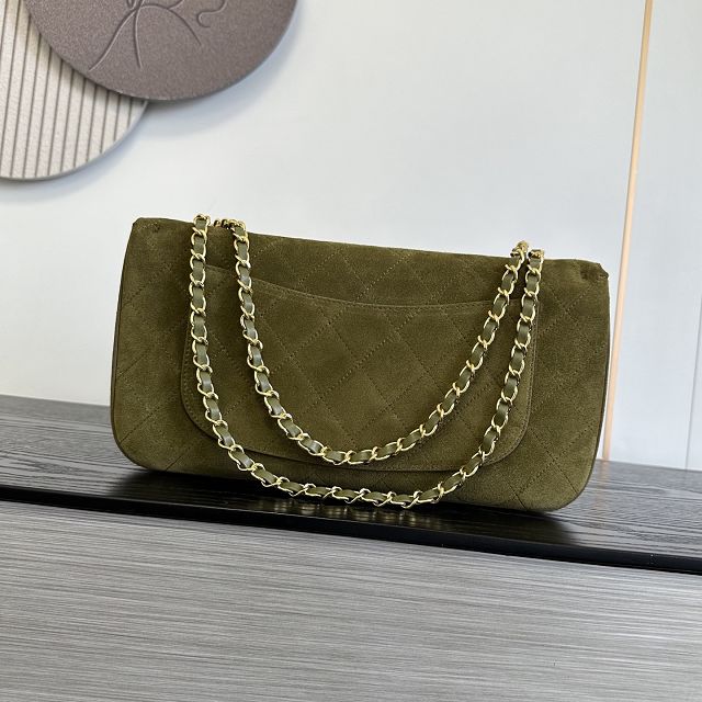 CC suede calfskin maxi flap bag AS6281 dark green