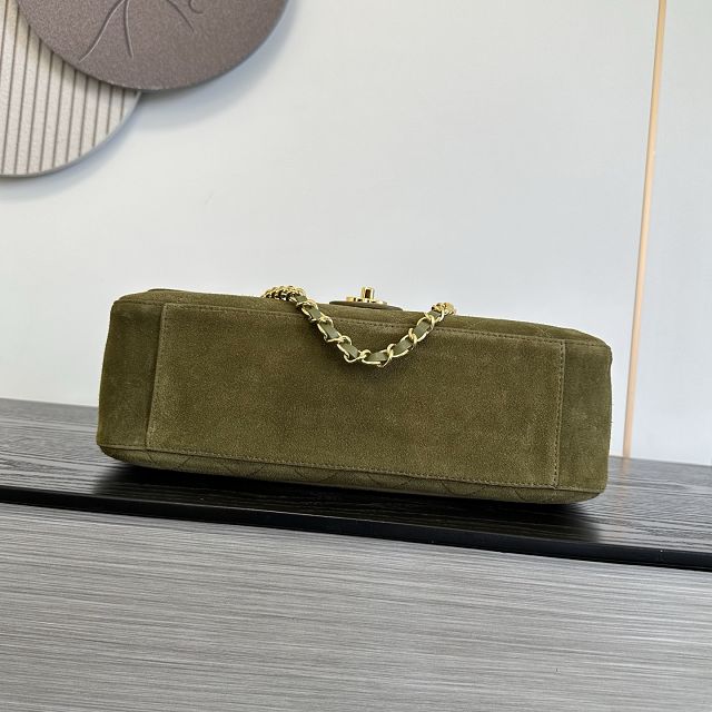 CC suede calfskin maxi flap bag AS6281 dark green