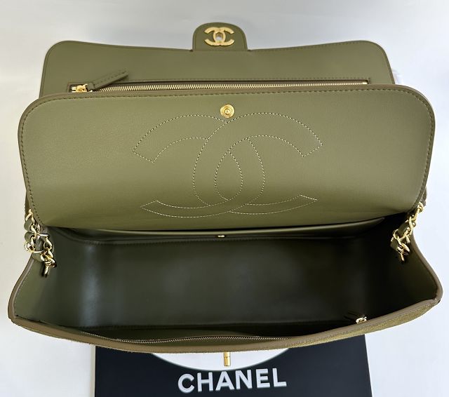 CC suede calfskin maxi flap bag AS6281 dark green