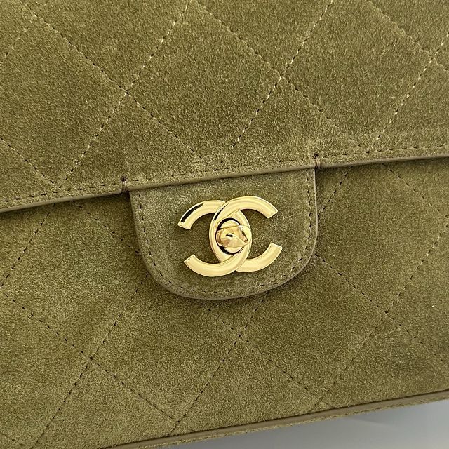 CC suede calfskin maxi flap bag AS6281 dark green