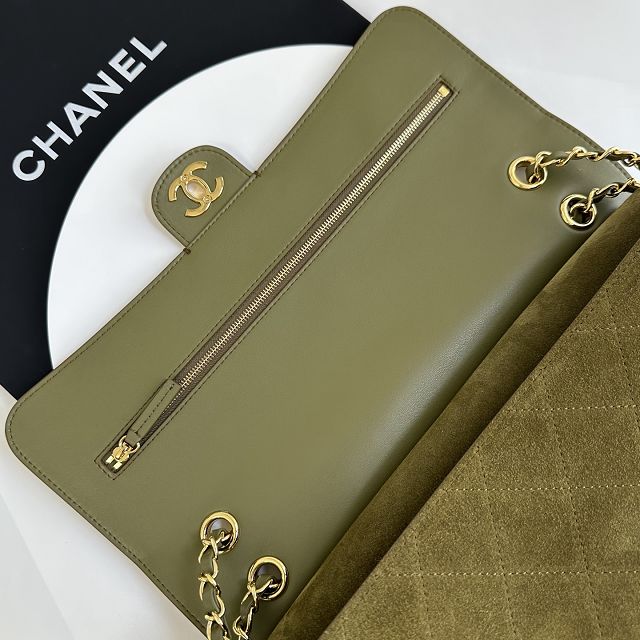 CC suede calfskin maxi flap bag AS6281 dark green