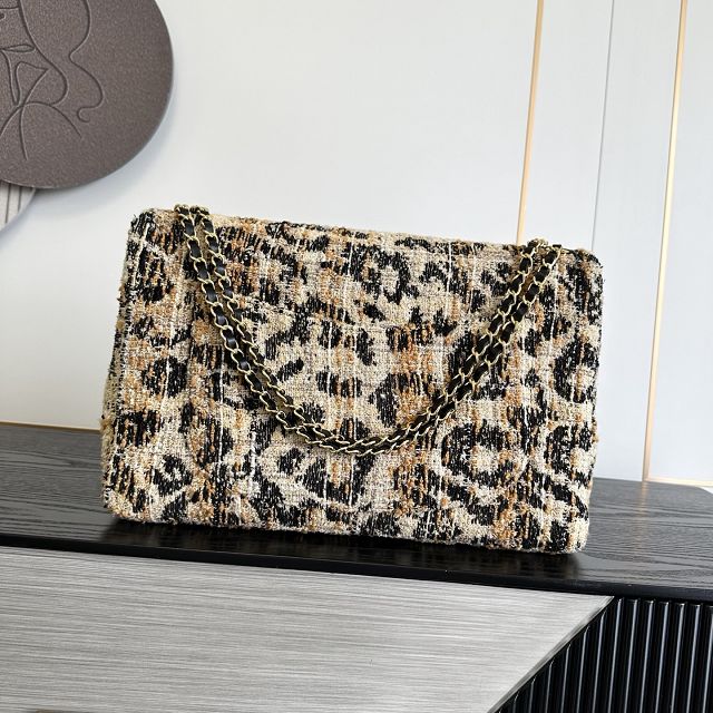 CC tweed maxi flap bag AS6234 black&beige