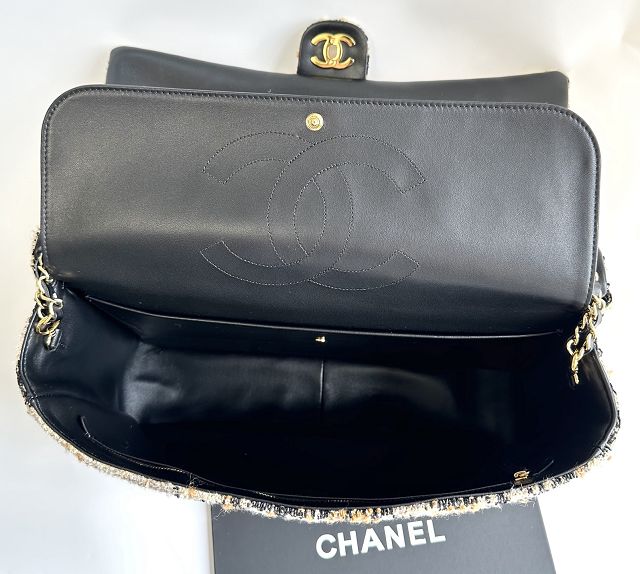 CC tweed maxi flap bag AS6234 black&beige