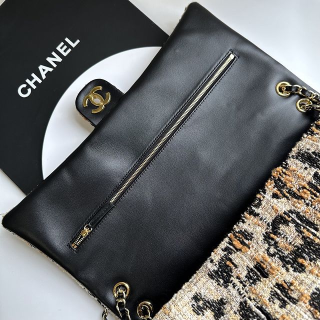 CC tweed maxi flap bag AS6234 black&beige