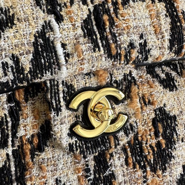 CC tweed maxi flap bag AS6281 black&beige