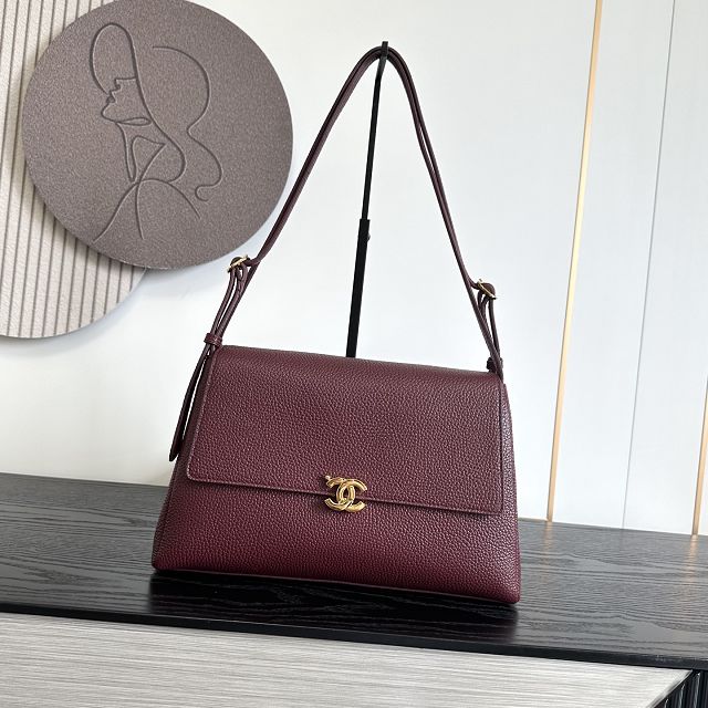 CC grained calfskin maxi flap bag AS6482 bordeaux