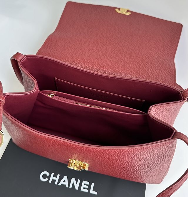 CC grained calfskin maxi flap bag AS6482 red