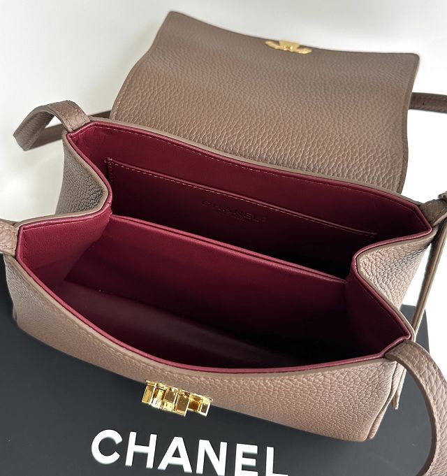 CC grained calfskin small flap bag AS6489 light brown