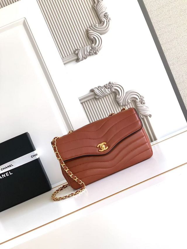 CC lambskin medium flap bag AS6497 brown