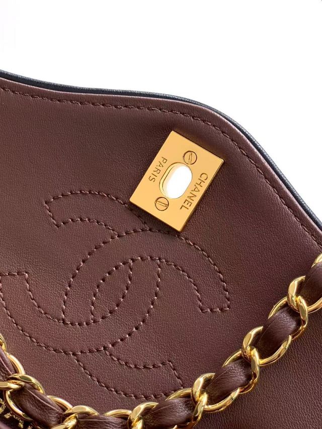 CC lambskin small flap bag AS6498 dark brown