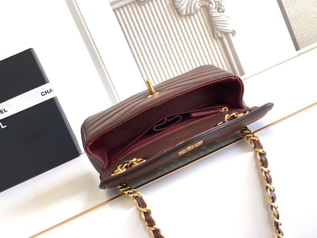 CC lambskin small flap bag AS6498 dark brown