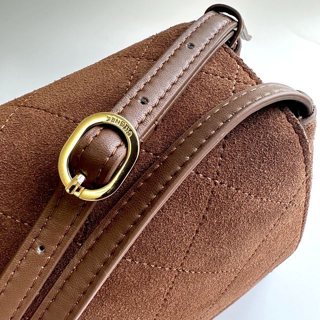CC suede calfskin maxi flap bag AS6482 brown
