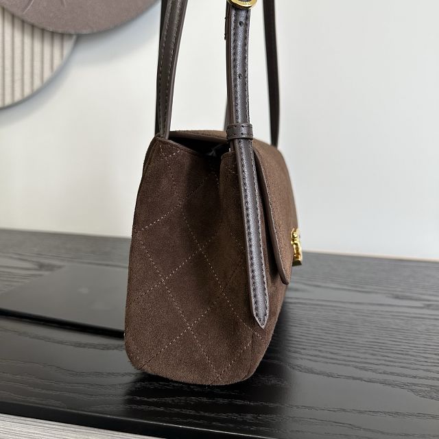 CC suede calfskin small flap bag AS6489 dark brown