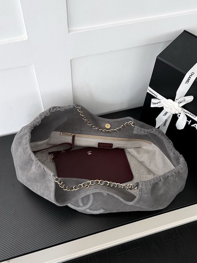 CC suede calfskin large shopping bag AS6475 grey