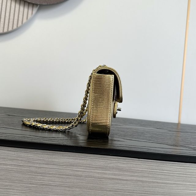 CC lizard calfskin small flap bag AS6340 gold