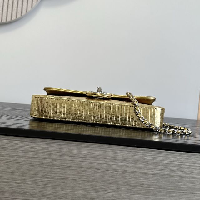 CC lizard calfskin small flap bag AS6340 gold