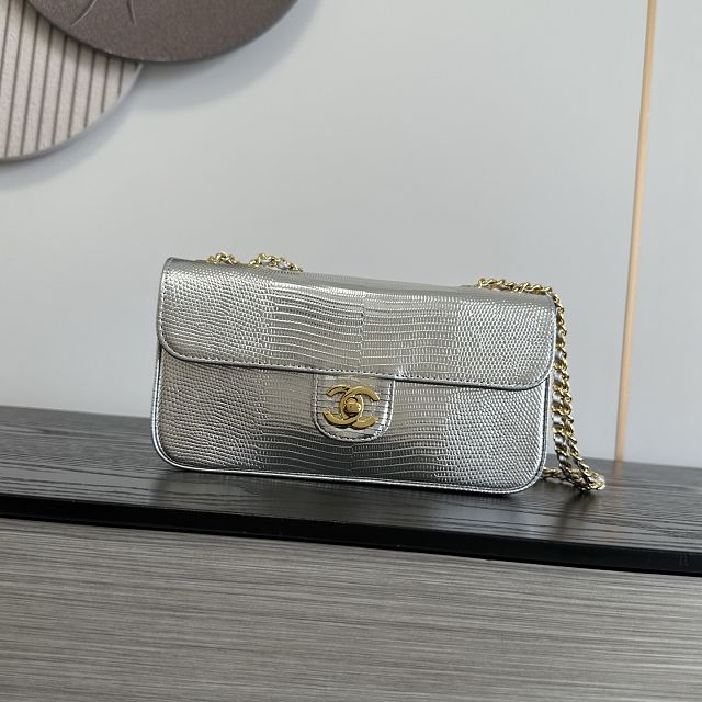 CC lizard calfskin small flap bag AS6340 silver