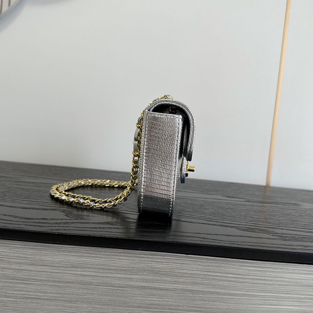 CC lizard calfskin small flap bag AS6340 silver
