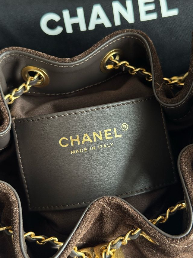 CC suede calfskin 25 mini handbag AS5631 dark brown