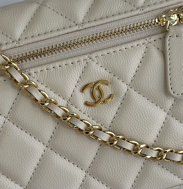 CC grained calfskin small vanity with chain AP5346 light beige